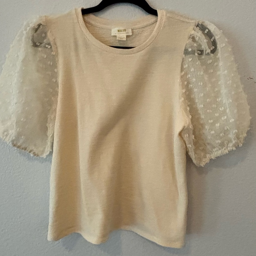 Anthropologie Maeve Cream Puff-Sleeve Knit Blouse